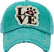 Load image into Gallery viewer, Paw Love Vintage Ballcap: Teal