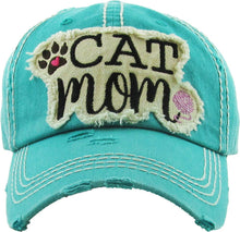 Load image into Gallery viewer, Cat Mom Washed Vintage Ball Cap: Teal