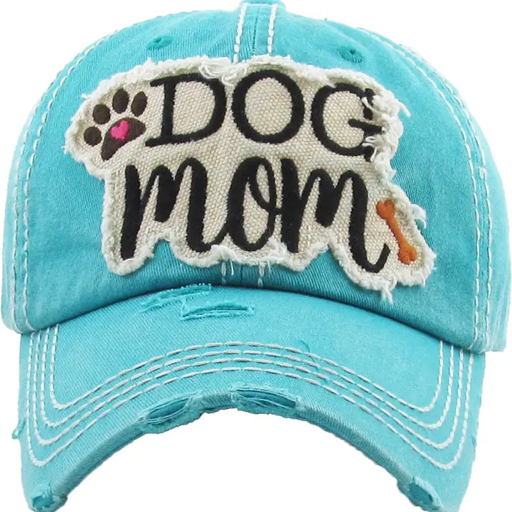 Dog Mom Washed Vintage Ballcap: Teal