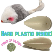 Load image into Gallery viewer, Smokey&#39;s Stash Gray &amp; White Faux Fur Cat Mice Toy 12 Pack
